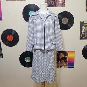 NPC Fashions | 70s Vintage Gray & White Dress + Jacket